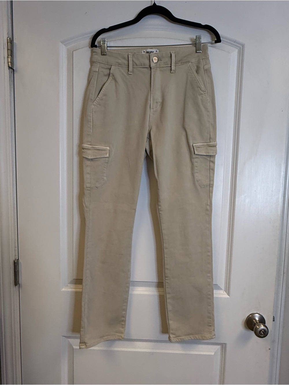 PAIGE Carly Cargo Pants Quartz Sand High Rise Wide Leg Size 27